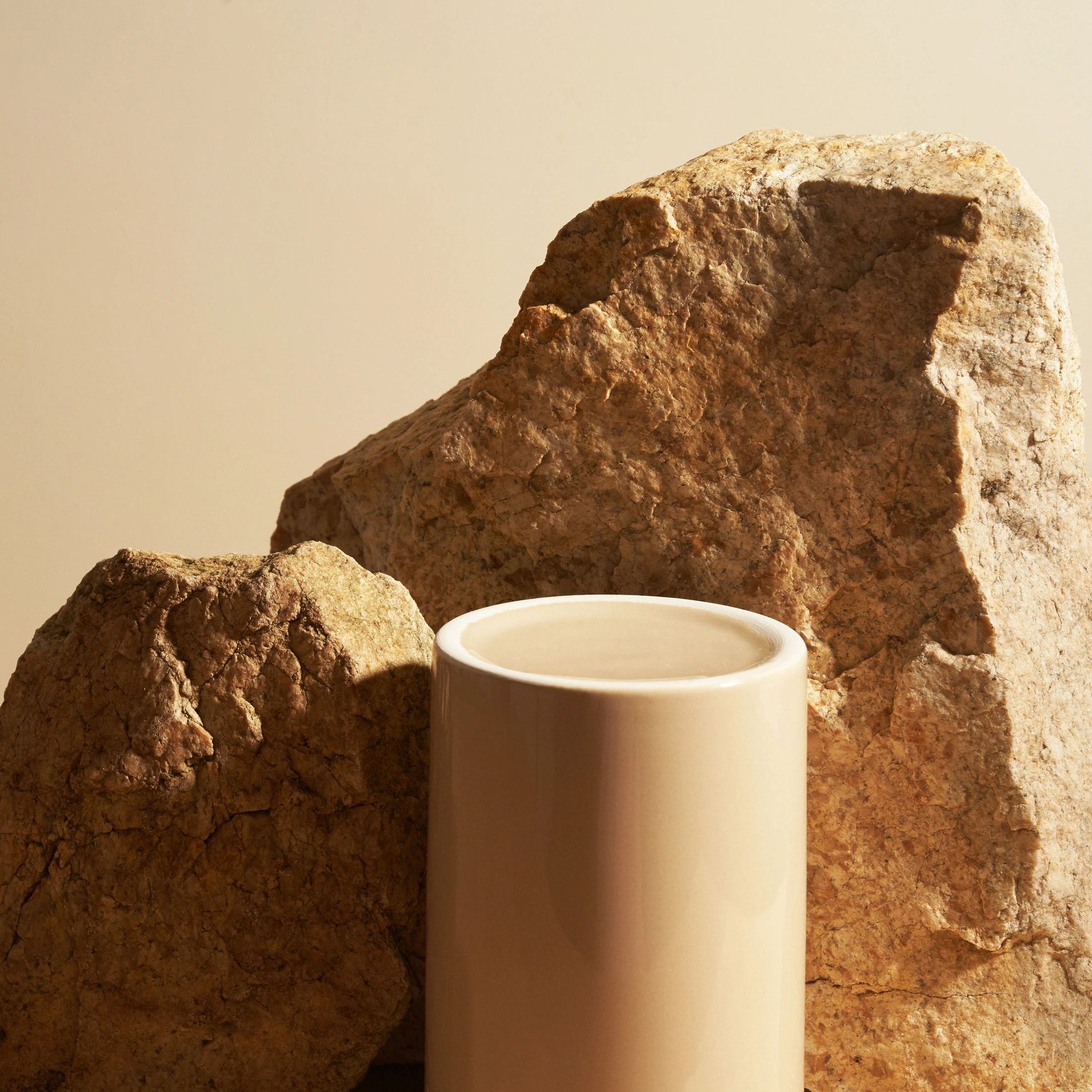 Minimal product podium on beige background