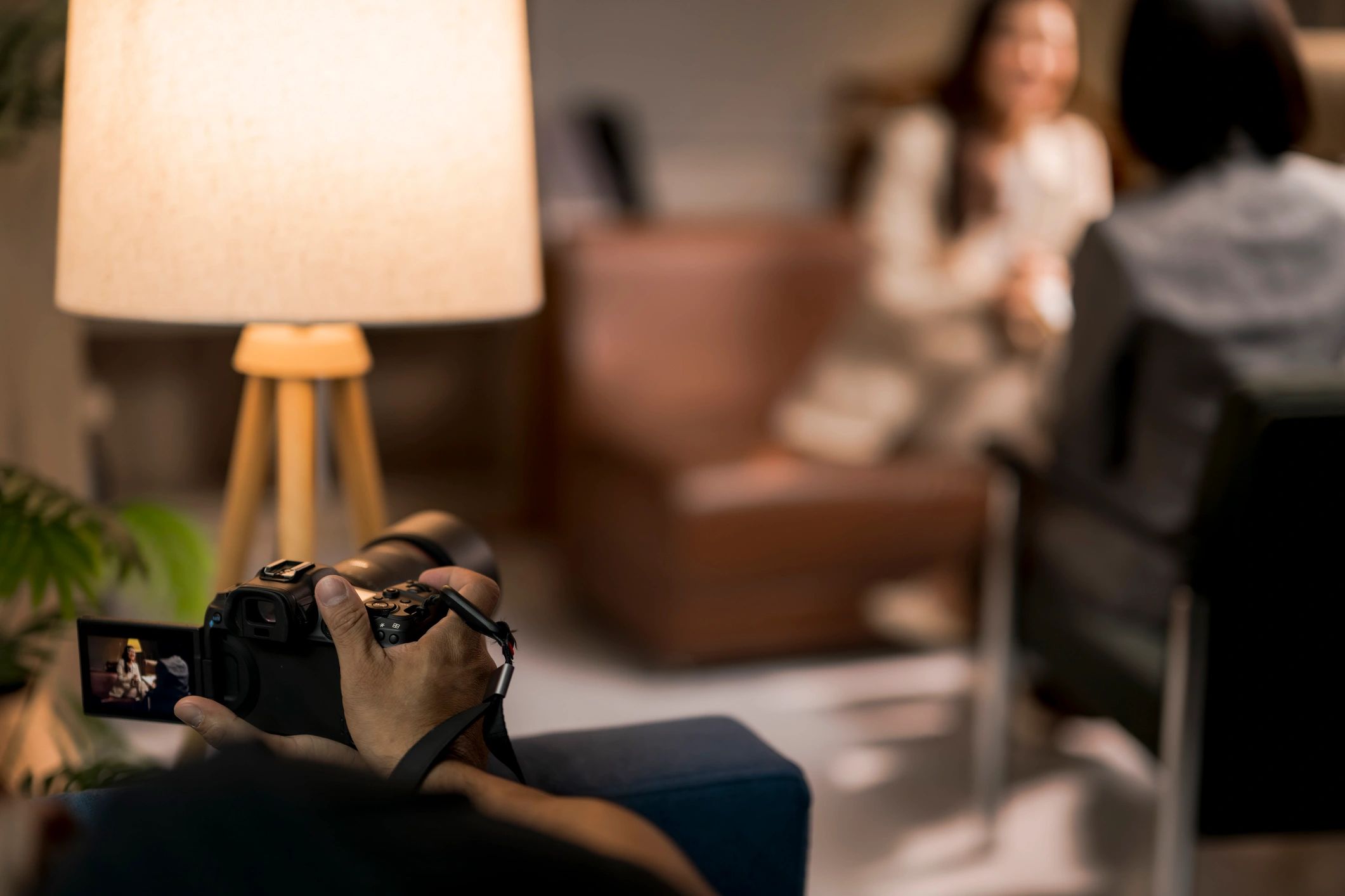 Camera filming an interview